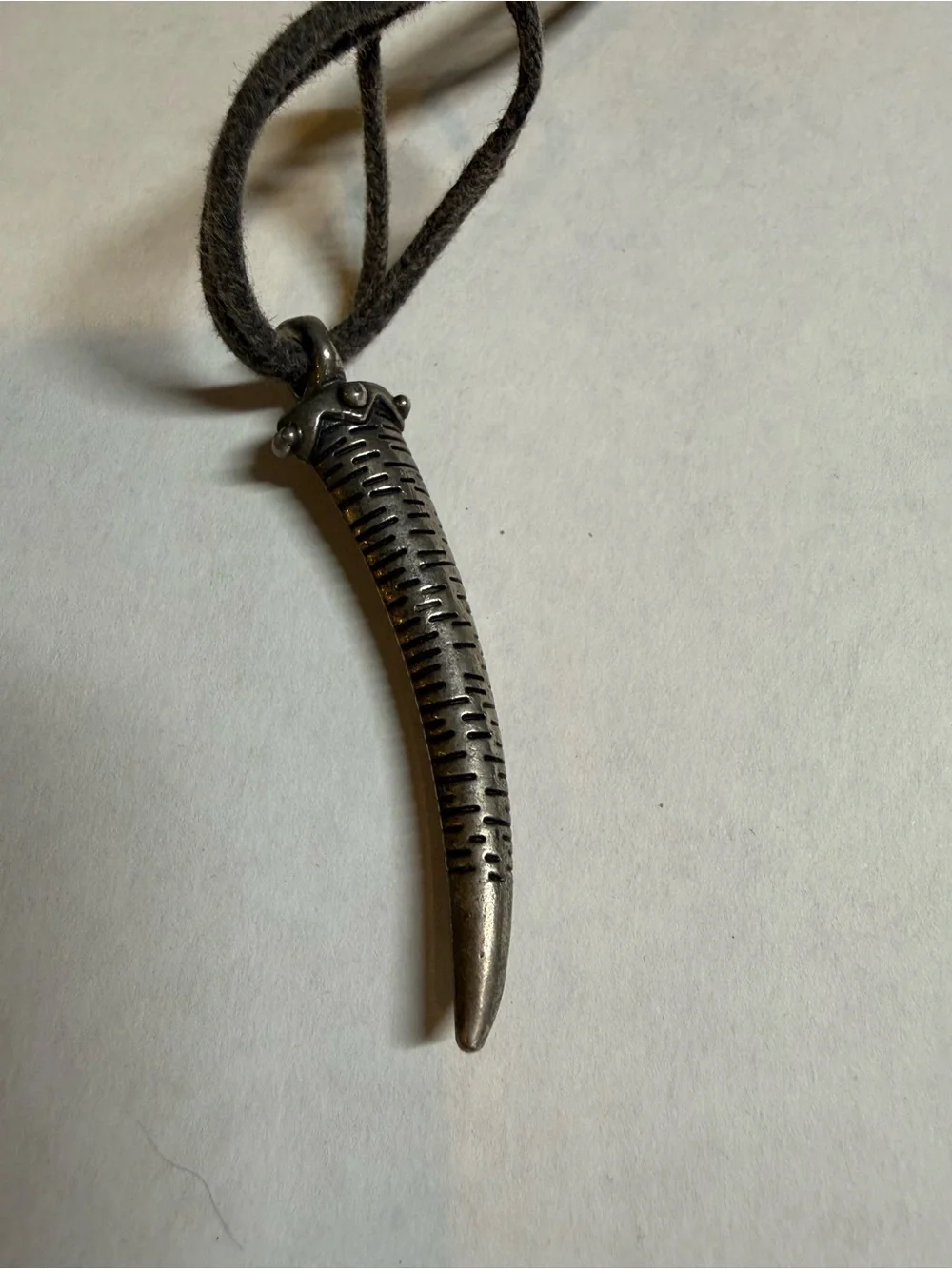 Silver Tone Fang Tusk Pendant Necklace Adjustable Cord Tribal Boho Gothic